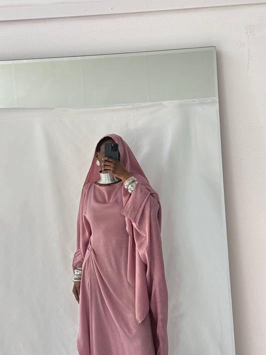 Hanifa Abaya & Scarf Set in Blush Pink