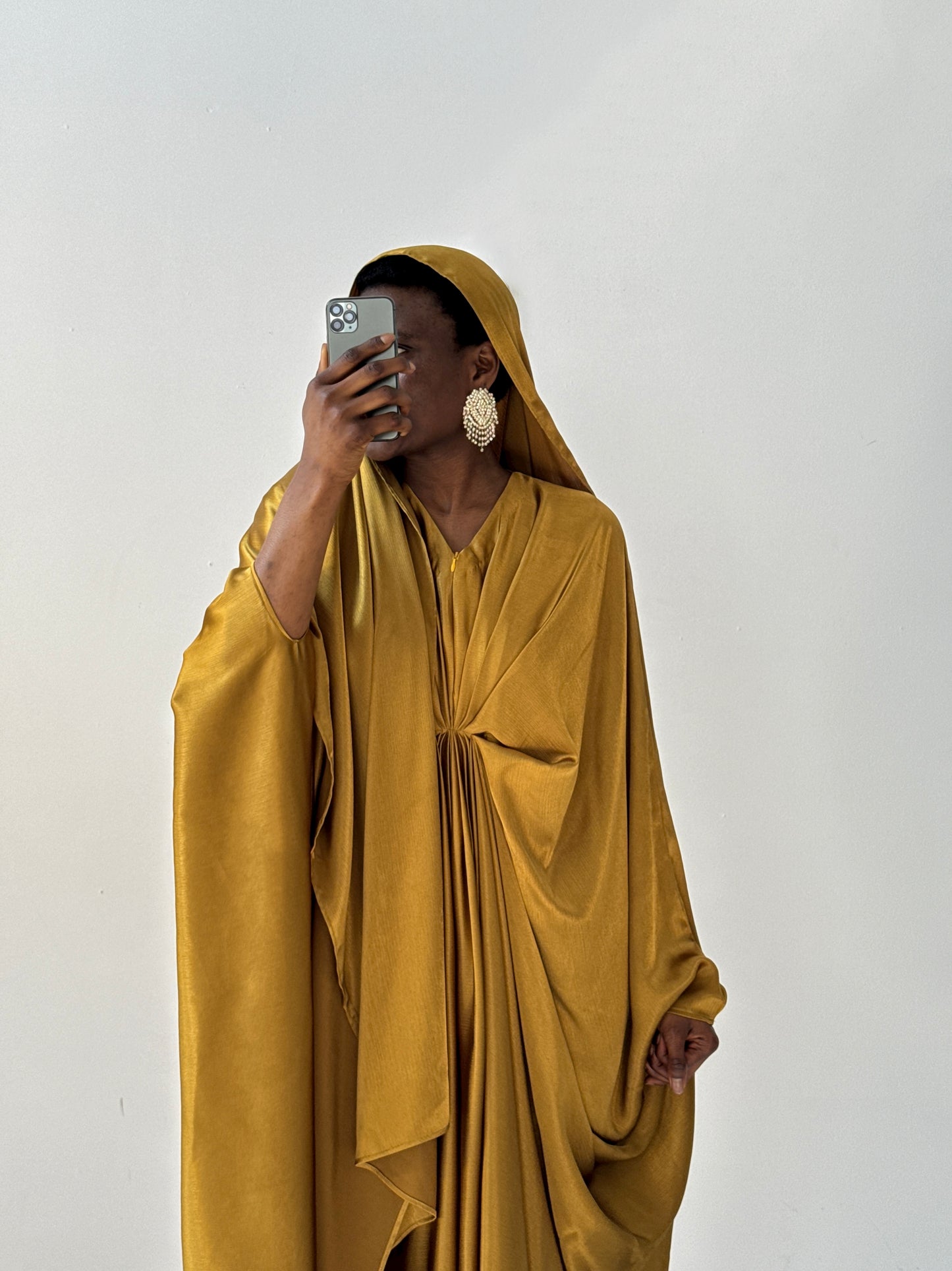 Kanzah Kaftan Dress & Scarf Set in Mustard Gold