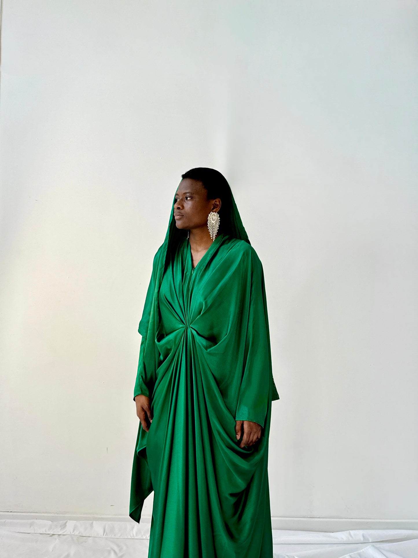 Kanzah Kaftan Dress & Scarf Set in Emerald Green