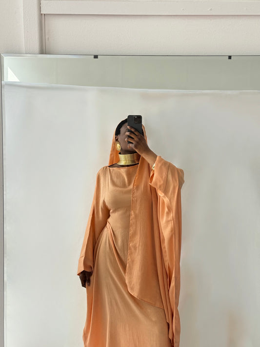 Hanifa Abaya & Scarf Set in Peachy Orange