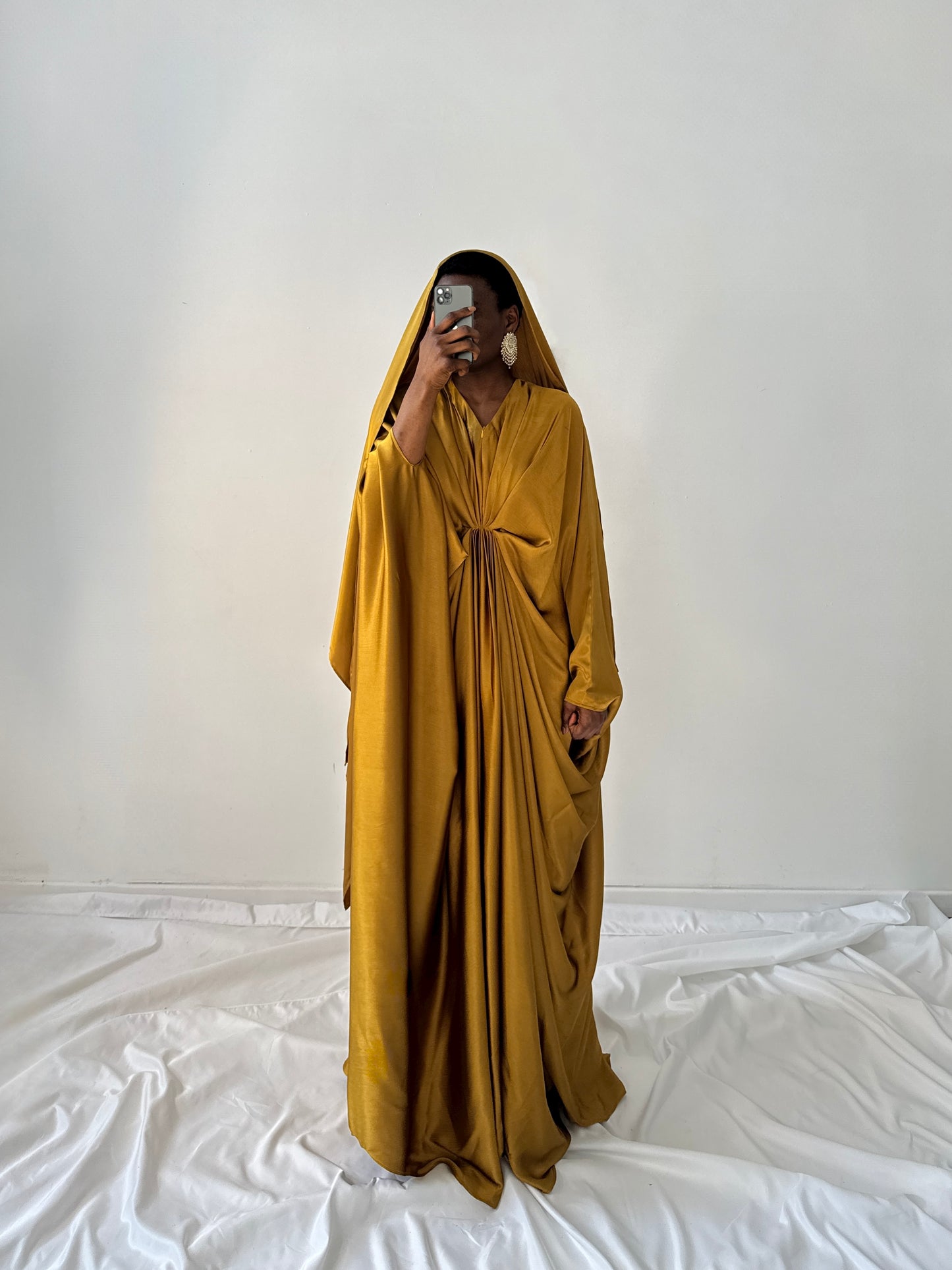 Kanzah Kaftan Dress & Scarf Set in Mustard Gold