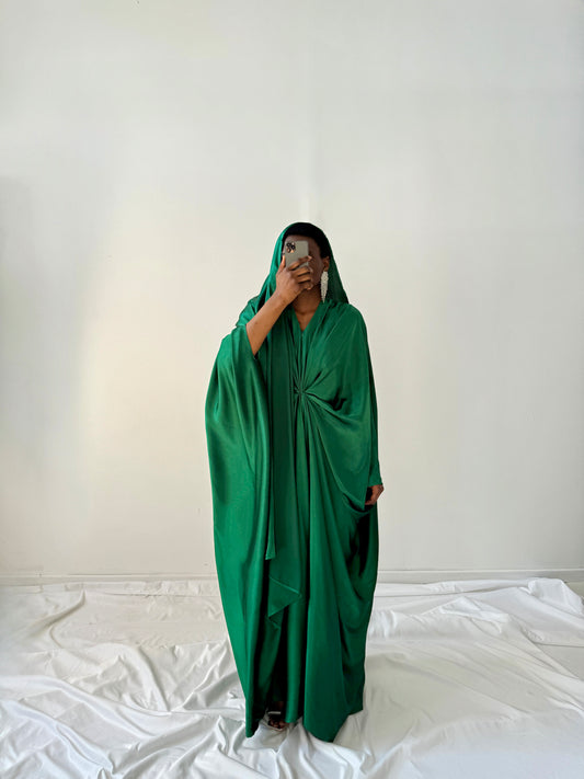 Kanzah Kaftan Dress & Scarf Set in Emerald Green