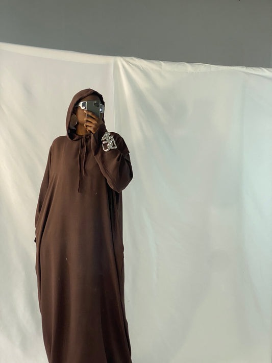 The Aya Hooded Abaya Dress in Brown