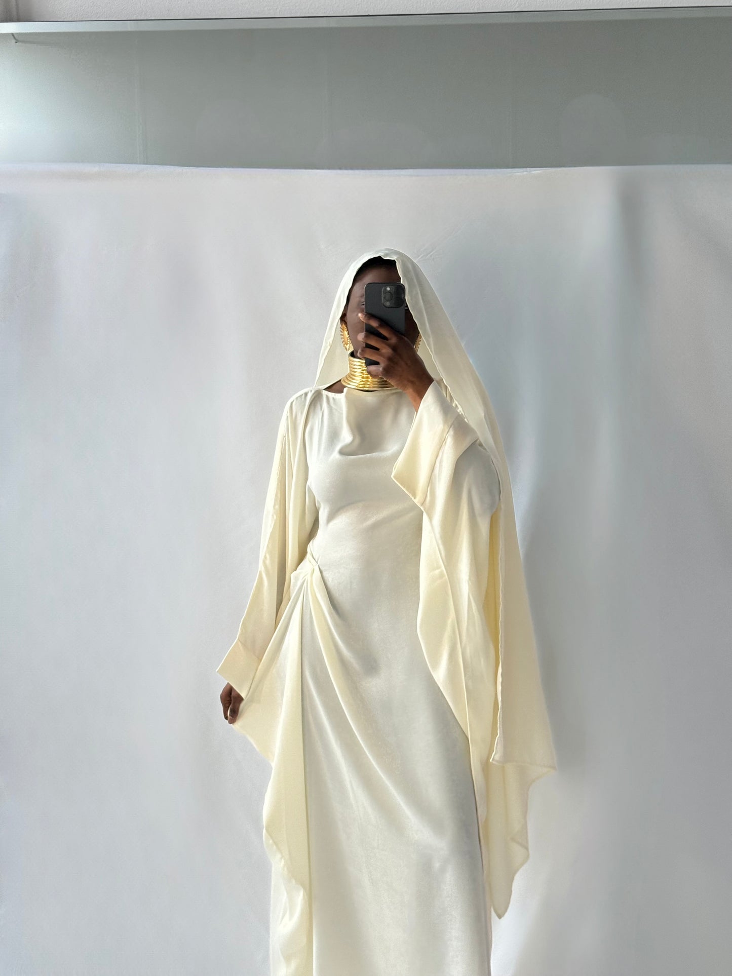 Hanifa Abaya & Scarf Set in Ivory Cream