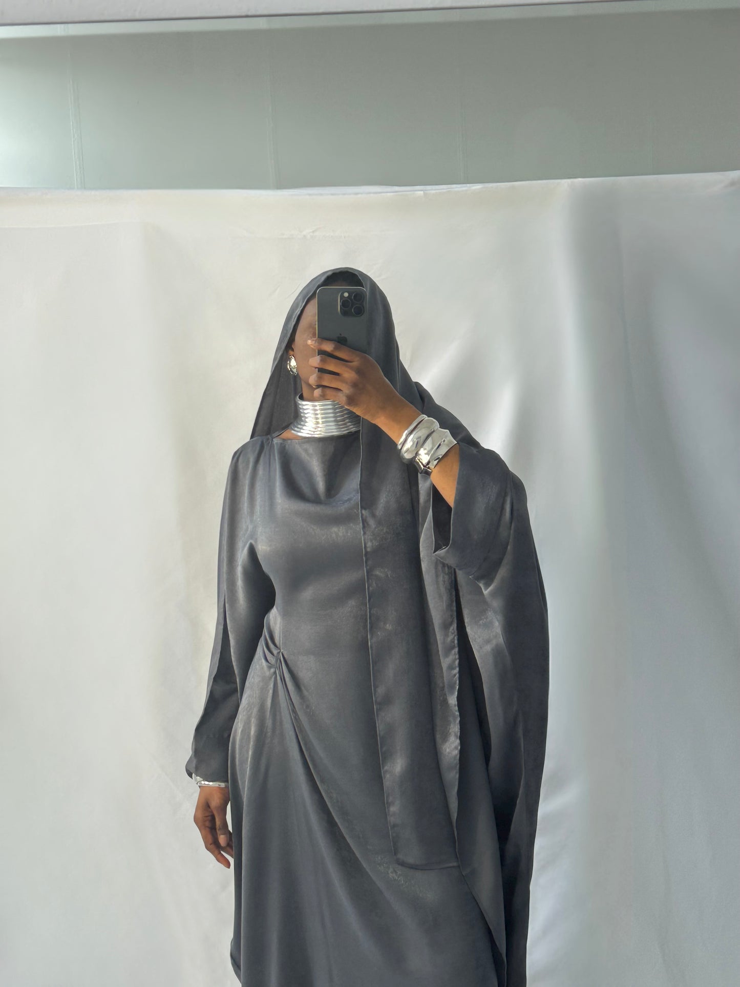 Hanifa Abaya & Scarf Set in Dark Grey