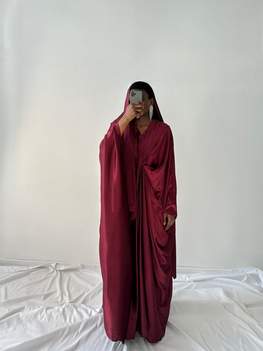 Kanzah Kaftan Dress & Scarf Set in Maroon