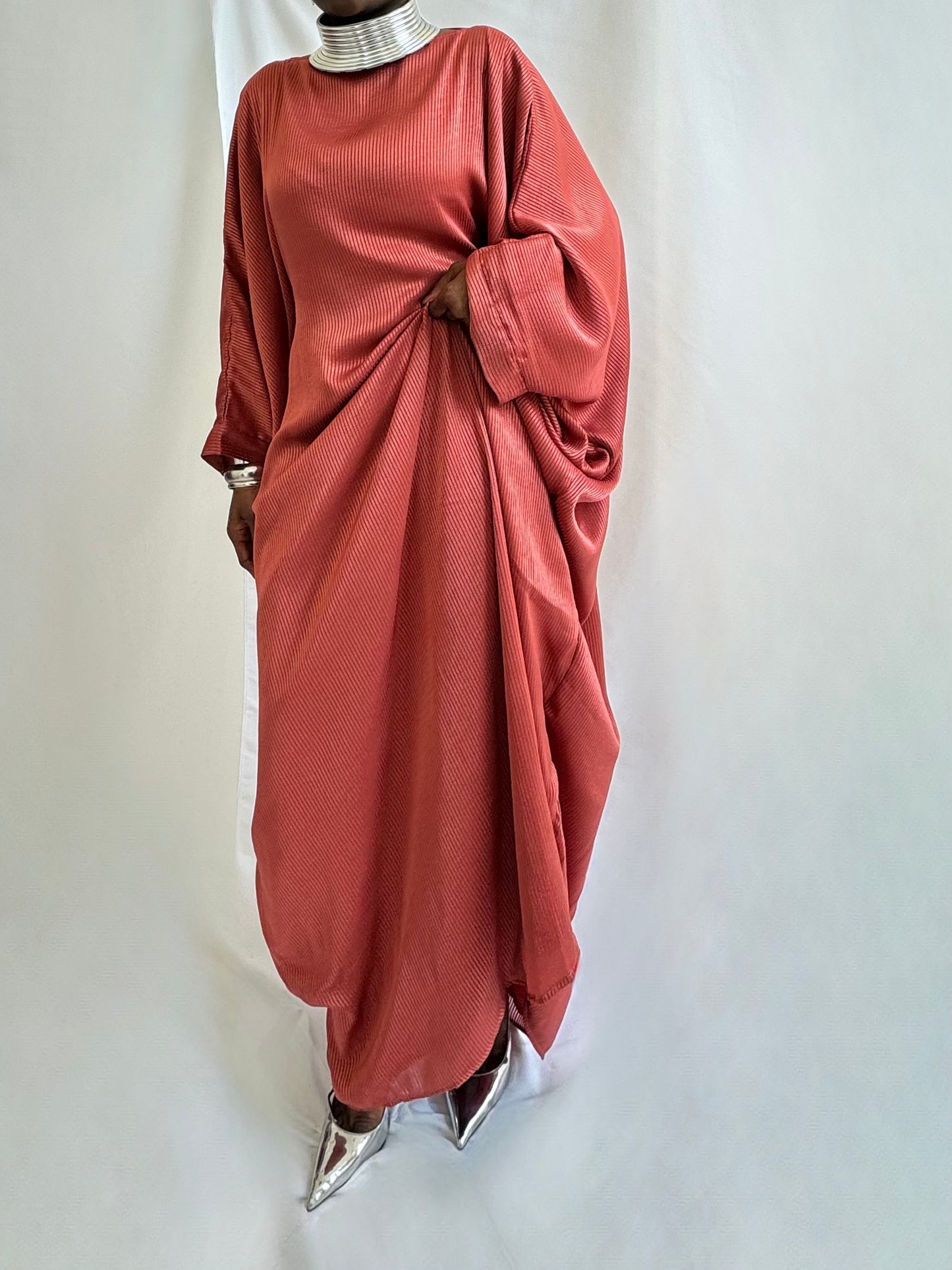 The Leela Kaftan Dress in Coral Pink