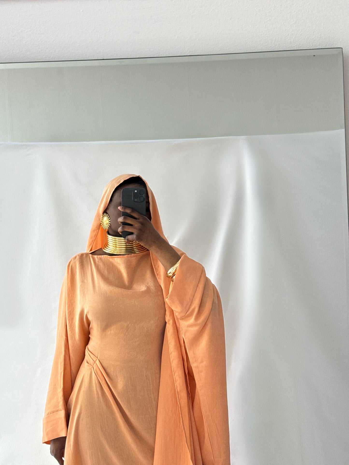 Hanifa Abaya & Scarf Set in Peachy Orange