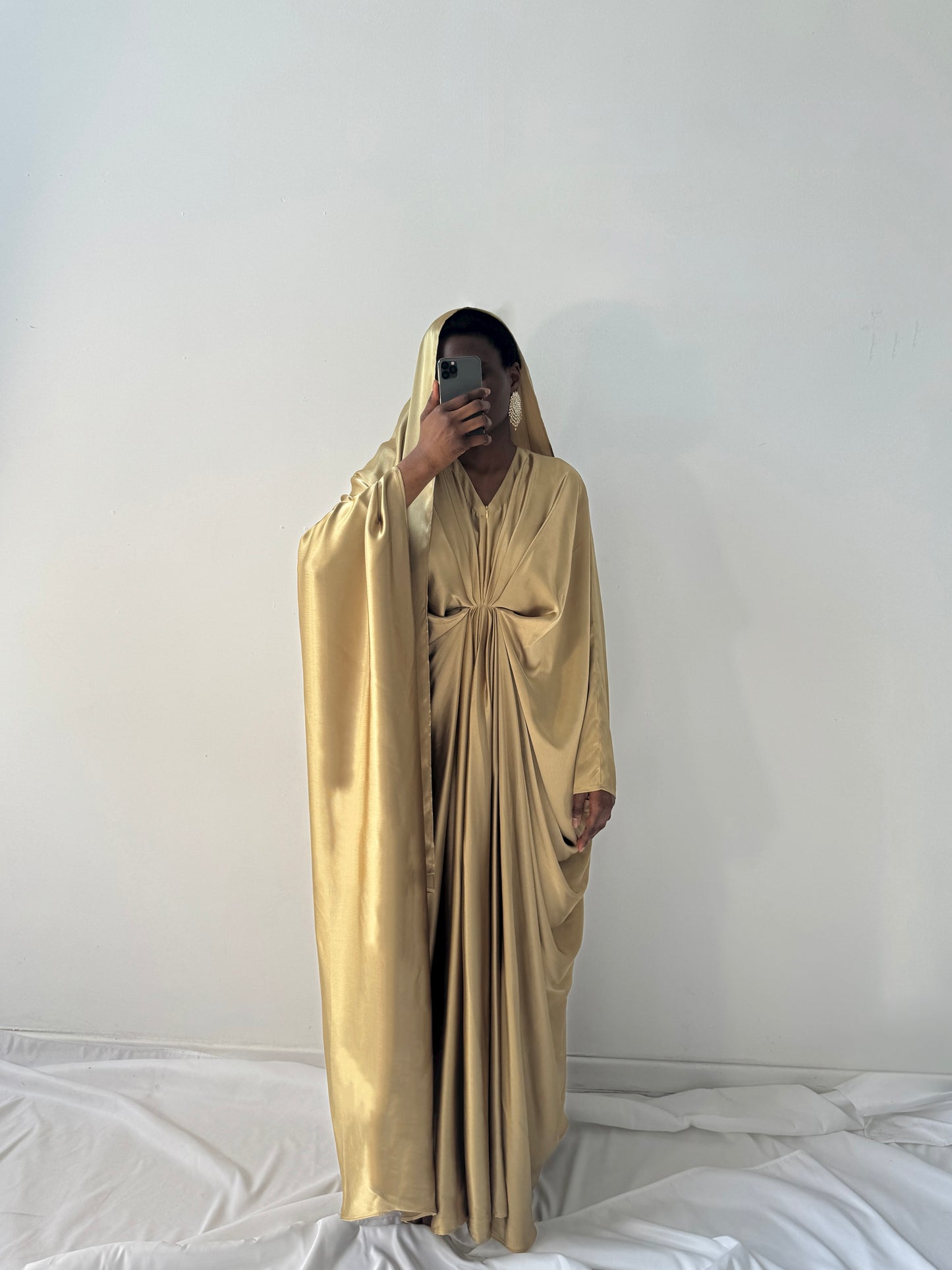 Kanzah Kaftan Dress & Scarf Set in Light Gold