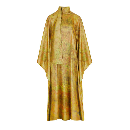 KATSUMI KHAKI GREEN PRINT KAFTAN DRESS