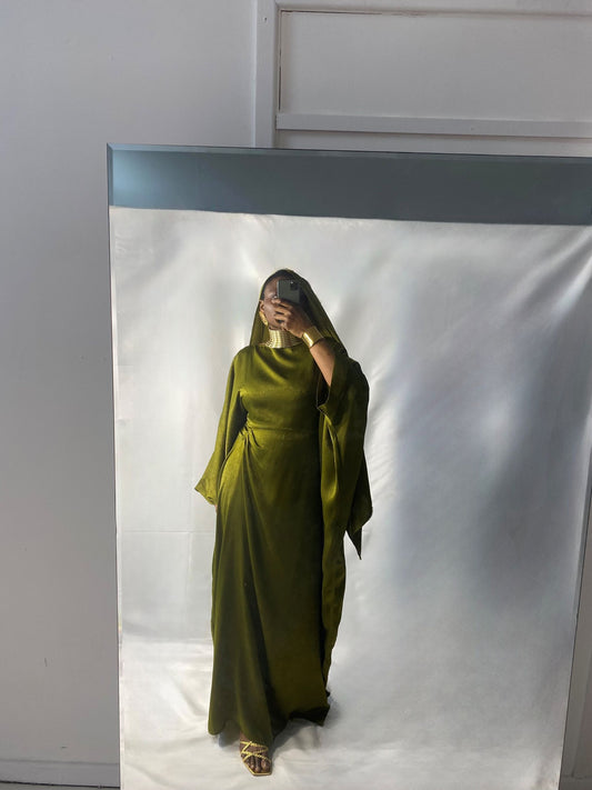 Hanifa Abaya & Scarf Set in Lime Green